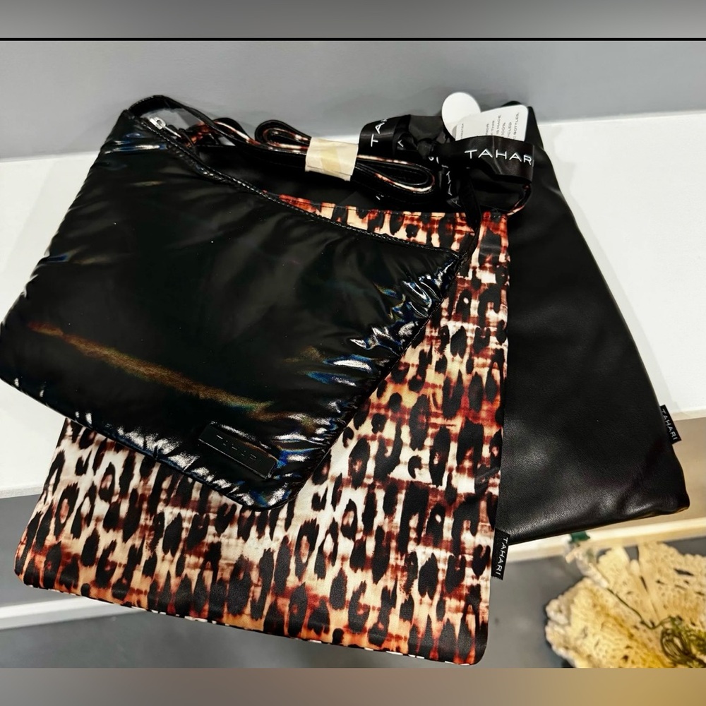 Tahari Black and Brown Cosmetic Bag Set